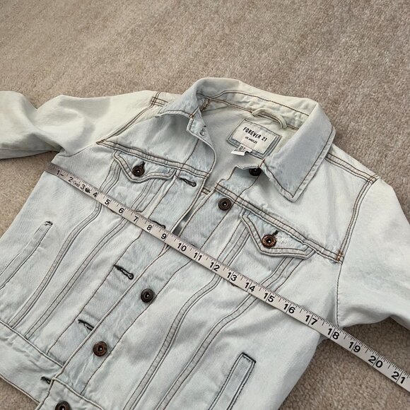 3 for $6 Forever 21 Distressed Blue Cotton Denim Jean Jacket S - Picture 6 of 12